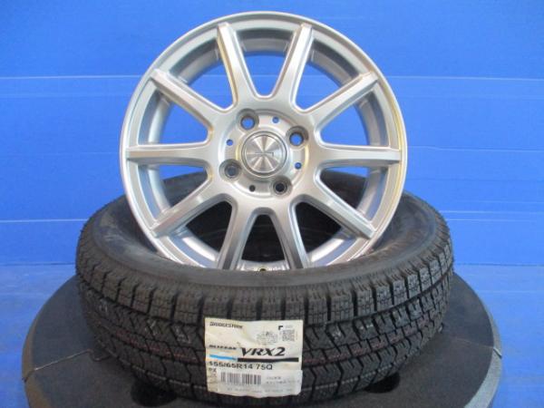 ブリヂストン VRX2 155/65R14 2022年製新品 中古ホイール付き SLH01 14インチアルミ N-BOX N-WGN デイズ モコ スペーシア ワゴンR ミライース ジーノ トコット ムーヴ キャンバス コンテ ラテ など 軽自動車 スタッドレスタイヤセット