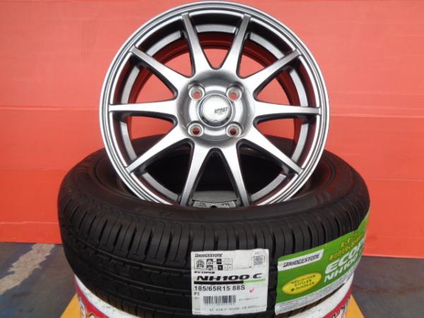 【15日限定!抽選で最大100％Pバック!】送料無料 185/65R15 ブリヂストン NH100C SPORT ABERIA 15インチ 5.5J +43 4H100 新品 サマ－タイヤ 中古 ホイール ノート カローラフィールダー 新型アクア デミオ 2022年製 E12 E13 140系 K10 DJ