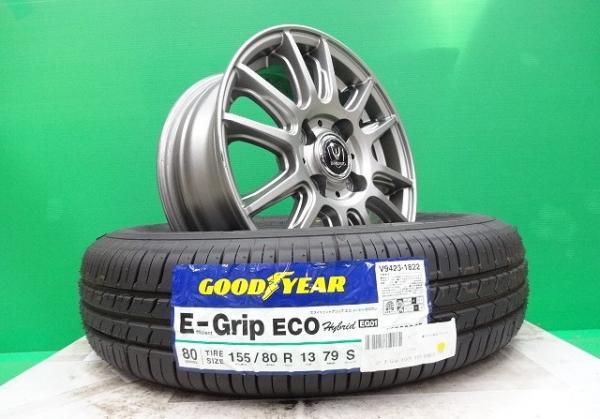 パッソ ブーン ヴィッツ プラッツ スターレット スプリンター 中古 インヴェルノ 13インチ 5J +35 新品 グッドイヤー 155/80R13 セット トヨタ PASSO ダイハツ BOON コンパクト アルミ ホイール タイヤ 夏 社外