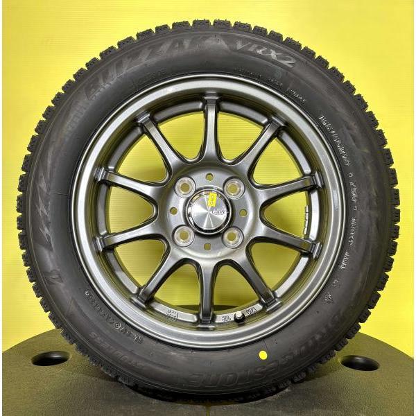 4本 新品セット 軽自動車 タント ワゴンR スペーシア アルミホイール 14インチ 4穴 PCD100 国産 スタッドレス 冬タイヤ ブリヂストン ブリザック VRX2 155/65R14 タイヤアルミホイールセット スタッドレスセット