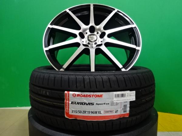 【15日限定!抽選で最大100％Pバック!】ヤリスクロス 海外製 215/50R18 新品 タイヤ 中古 アルミ 4本セット 18インチ 7.5J +38 5H114.3 ブラックポリッシュ ホイールセット