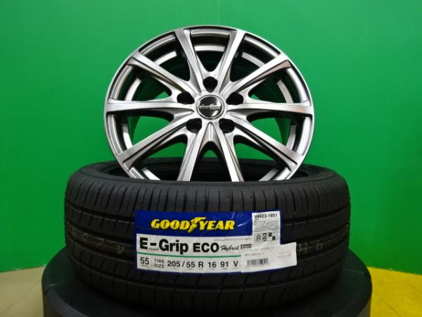 【25日限定!抽選で最大100％Pバック!】オーリス リーフ 等 グッドイヤー エフィシェントグリップ EG01 205/55R16 新品 タイヤ 中古 アルミ 4本セット 夏タイヤ 16インチ 6.5J +38 5H114.3 アルミセット ホイールセット ブレイド 等