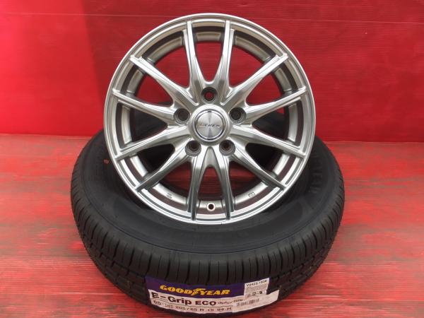 【15日限定!抽選で最大100％Pバック!】205/65R15 23年製 国産 グッドイヤー E-Grip ECO EG01 レーベン 15インチ 6J +45 5穴 PCD114.3 新品夏タイヤ 中古ホイール セット