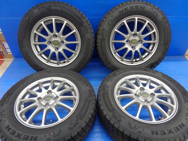 【18日限定!抽選で最大100％Pバック!】中古 ホイールセット バリ山 ネクセン WINGUARD ice2 185/70R14 ブリヂストン エコフォルム 14インチ 5.5J+38 4H100 ノート アクシオ