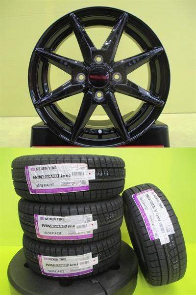 【18日限定!抽選で最大100％Pバック!】ライフ ゼスト 165/55R14 新品冬セット ネクセン WINGUARD ice2 2023年製 ヒューマンライン HS-08 4.5J 14 4/100 +43 グロスブラック