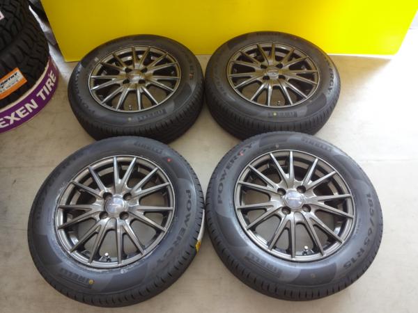 【20日限定!抽選で最大100％Pバック!】185/65R15 ピレリ パワジー 中古アルミ 15インチ 5.5J +45 4H100 ノート デミオ ティーダ ウィングロード bB 夏用 セット 新品タイヤ 埼玉