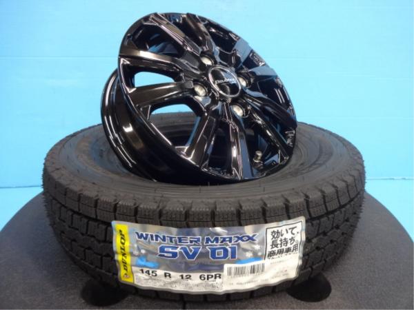 エブリィ キャリィ 新品 デヴォーションD5 12インチ 3.5J +45 4H100 新品 ダンロップ ウィンターマックス SV01 145R12 6PR 4本 久喜