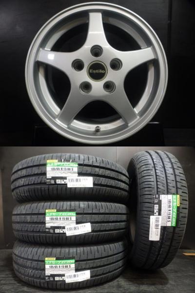 【18日限定!抽選で最大100％Pバック!】夏組 4本セット新品 185/65R15 88S DUNLOP ENASAVE EC204 低燃費 国産 23年製 ＆ 中古アルミ Estilo 6.0-15 5/114.3 +40 アベニール リバティー 等に 白河