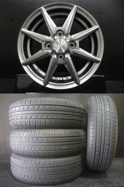 【15日限定!抽選で最大100％Pバック!】中古 夏タイヤ 155/65R13 21年製 ヨコハマ ECOS ES31 新品アルミ Humanline HS08 4.0J-13 4H 100 +43 夏組 セット ライフ アルト 白河