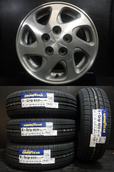 【25日限定!抽選で最大100％Pバック!】夏組 4本セット 新品 195/65R15 91H グッドイヤー Efficient Grip EG01 22年製 ＆ 中古アルミ 6.0J-15 5/114.3 +45 トヨタ純正 アイシス ノア ヴォクシー エスクァイア 等に 白河