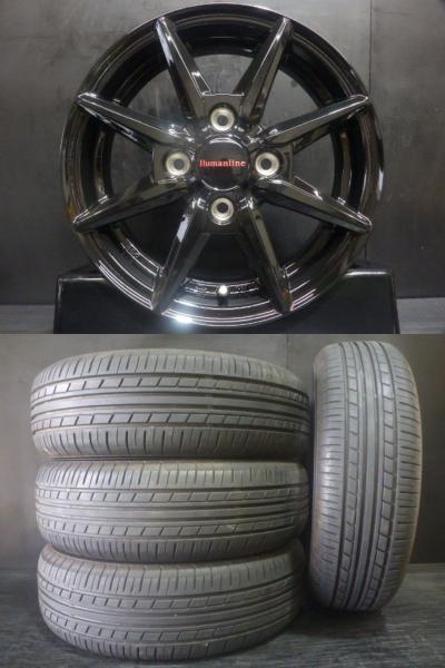 【15日限定!抽選で最大100％Pバック!】中古 夏タイヤ 155/65R13 21年製 ヨコハマ ECOS ES31 新品アルミ Human line HS08 4.0J-13 4H 100 +43 夏組 ライフ パレット ミラ 白河