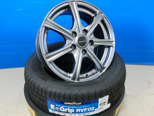 楽天タイヤショップトレッド【15日限定!抽選で最大100％Pバック!】セレナ ランディ 195/60R16 サマータイヤ ホイール 4本 SET 新品 グッドイヤー E-Grip RVF02 + 中古 Vertical 16インチ 6.5J ET47 PCD114.3 195/60/16 195/60-16 C25 C26 C27 岡崎