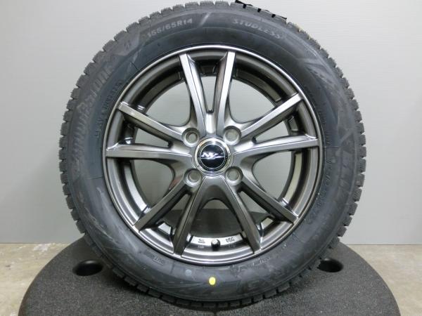 N-BOX 155/65R14 新品 スタッドレス ブリヂストン VRX3 中古 ホイール 4本セット 社外 NIRVANA 14インチ 4.5J +45 PCD100 4H 軽自動車 ワゴンR タント デイズ ムーヴ スペーシア 155/65/14 155/65-14 冬 タイヤ 岡崎