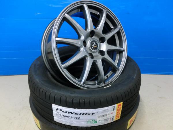 【6/1 0時～最大2,000円OFFクーポン配布中】SAI ジューク MAZDA3 プリウスα 205/60R16 サマータイヤ ホイール 4本 SET 新品 ピレリ POWERGY パワジー + 中古 社外 スポルトアベリア 16インチ 6.5J ET38 PCD114.3 5H ノア ヴォクシー 90系 岡崎