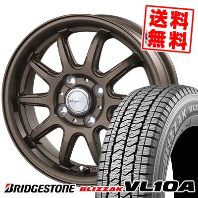 145/80R13 88/86N ブリヂストン BLIZZAK VL10A AZ sports RC-10 スタッドレスタイヤホイール4本セット 【取付対象】