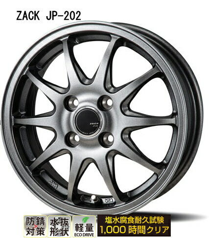 【アルミホイール単品4本価格】【12インチ】【ZACK JP-202】【ザックJP202】【12X4.0 4穴 PCD：100】【軽トラ 軽バン用】ハイゼット N-VANなど各種タイヤもセットできます表示は4本価格です