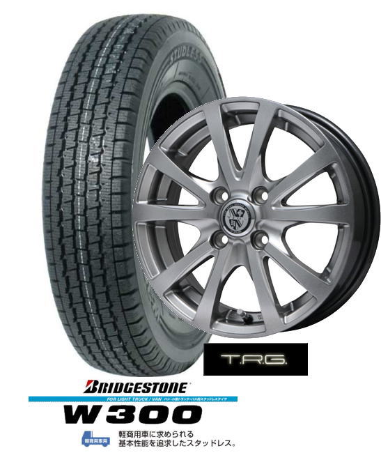 【145/80R12 80/78N】【12インチ】【BRIDGESTONE W300】【ブリヂストン スタッドレスW300】【12X3.50B 4穴 PCD：100】【TRG-BAHN】【TRGバーン】【キャリー/ エブリィ/ハイゼット/N-VAN】