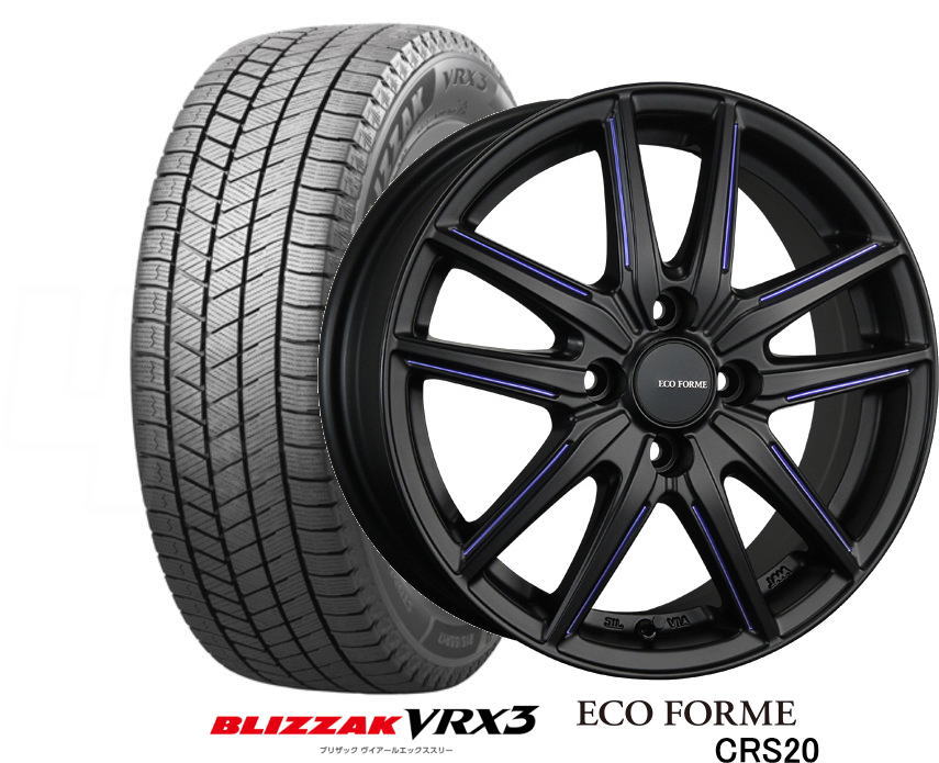 【165/65R14】【14インチ】【BRIDGESTONE BLIZZAK VRX3】【ブリザックVRX3】【ブリヂストン　エコフォルムCRS20】【マットブラックブルーラインMBL】【14X4.5　4穴　PCD：100】【ハスラー、ソリオ、デリカD:2】