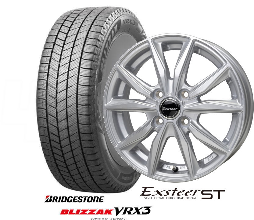 【155/65R14】【14インチ】【BRIDGESTONE BLIZZAK VRX3】【ブリザックVRX3】【HOT STUFF Exsteer ST】【ホットスタッフ　エクスターST】【14X4.5　4穴　PCD：100】【軽自動車全般】