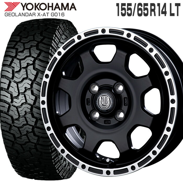 ジオランダー X-AT G016 155/65R14 ヨコハマタイヤ YOKOHAMA TIRES マッドバーン XR-910K 14×4.5 PCD100/4H +45 マットブラック リムポリッシュ MBK/RP 14インチ サマータイヤ 4本 ホイールセット GEOLANDAR X-AT MUD BAHN ラギッドテレーン オフロード