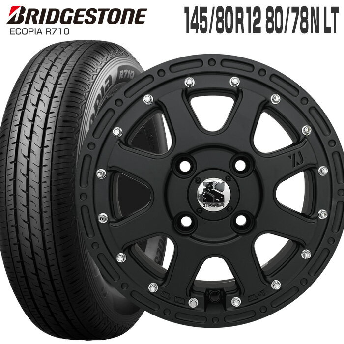 エコピア R710 145/80R12 80/78N ブリヂストン BRIDGESTONE エクストリームJ 12×4.0 100/4 +42 フラットブラック 12インチ サマータイヤ 4本 ホイールセット (145R12 6PR 互換) ECOPIA XTREME-J MLJ 軽トラ 軽バン ブリジストン