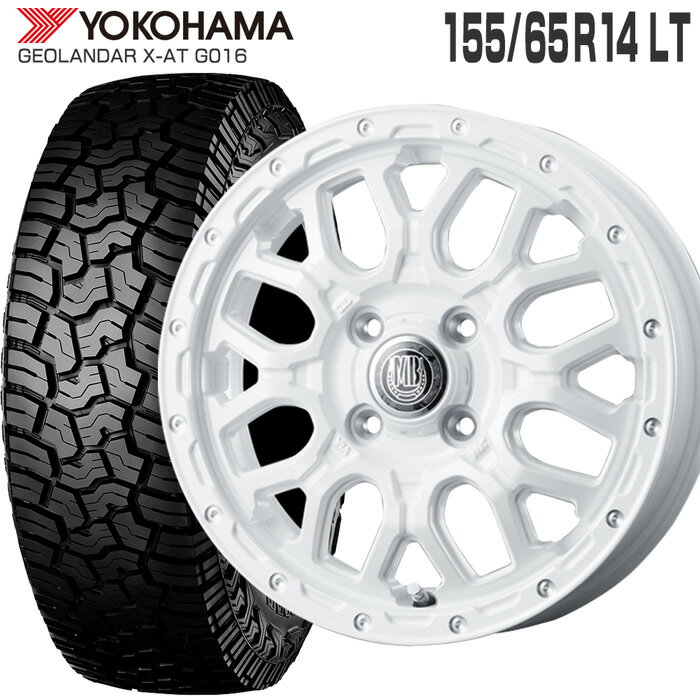 ジオランダー X-AT G016 155/65R14 78/75Q ヨコハマ YOKOHAMA XR-800M 14×4.5J 100/4 +45 ピュアホワイト ピアスポリッシュ PWH/PP 14インチ 軽自動車 N-BOX スペーシア タント サマー タイヤ ホイールセット 4本 GEOLANDAR X-AT MUD BAHN