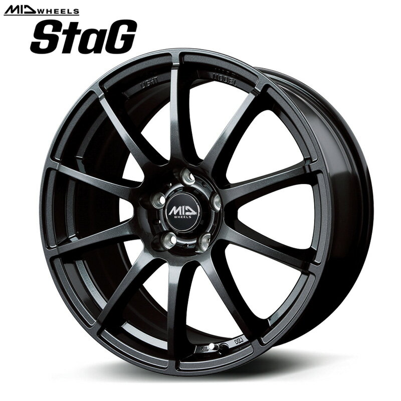 MID WHEELS スタッグ 18×7.0J 114/5 +40 14R球面座 M14×1.5ボルト車専用 ハブ径φ60 ストロングガンメタ 18インチ ホイール単品 1本 クラウンクロスオーバー レクサスLBX