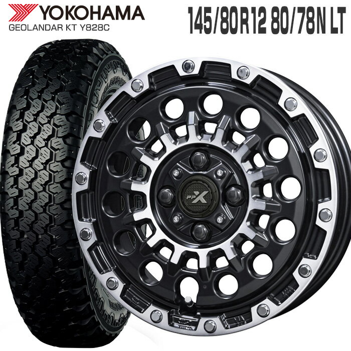 ジオランダー KT Y828C 145/80R12 80/78N ヨコハマ YOKOHAMA PPX GX14 12×3.5 PCD100/4H +45 マットブラック ポリッシュ (145R12 6PR 互換) 12インチ 軽トラ 軽バン サマー タイヤ ホイールセット 4本 GEOLANDAR KT KYOHO