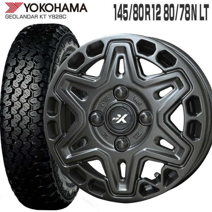 Rakuten - ジオランダー KT Y828C 145/80R12 80/78N ヨコハマ YOKOHAMA PPX MK6 12×3.5 PCD100/4H +45 ステルスグレーメタリック (145R12 6PR 互換) 12インチ 軽トラ 軽バン サマー タイヤ ホイールセット 4本 GEOLANDAR KT KYOHO