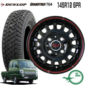 ダンロップ グラントレック TG4 145R12 6PR DUNLOP ヴィセンテ04 CA 12×3.5 PCD100/4H +45 JWL-T ブラック レッドライン 12インチ エブリィ タイヤ ホイール セット 4本ホイールセット GRANTREK TG4 weds (145/80R12 80/78 互換) 軽トラ 軽バン