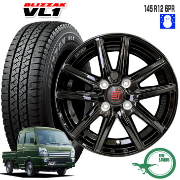 ブリザック VL1 145R12 6PR ブリヂストン BRIDGESTONE ザインSS 12×3.5 100/4 +45 JWL-T ソリッドブラック 12インチ エブリィ スタッドレスタイヤ ホイール セット 4本ホイールセット by AME SEIN SS BLIZZAK VL1 (145/80R12 80/78 互換) 軽バン 軽トラ