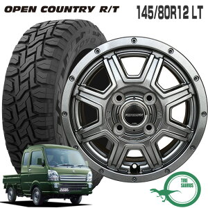 145/80R12 LT オープンカントリー RT トーヨータイヤロードマックス マッドライダー 12×4.00B PCD100 4H +42 JWL-T メタリックグレー 12インチ タイヤ 4本 ホイール セット OPEN COUNTRY R/T