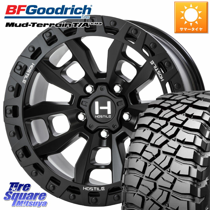 HOSTILE H130 CRANDON クランドン ASP ホイール 17インチ 17 X 9.0J +0 5穴 127 BF Goodrich マッドテレーン KM3 TA T/A グッドリッチ Mud-Terrain T/A 35X12.5R17 35X/12.50R17 ジープ ラングラー JK JL