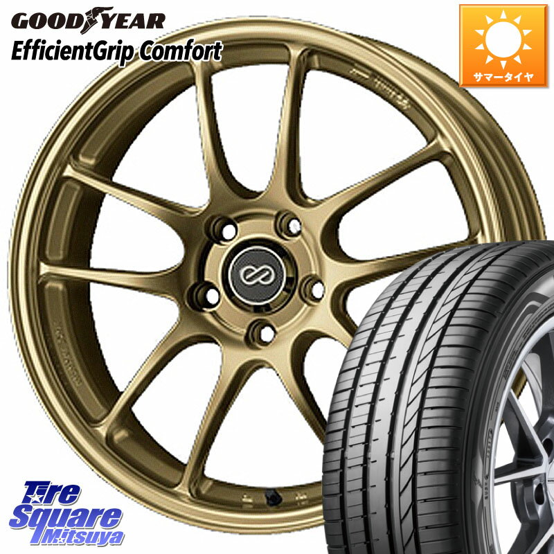 ENKEI エンケイ PerformanceLine PF01 ゴールド ホイール 18 X 7.5J(86 Brembo) +45 5穴 100 グッドイヤー EffcientGrip Comfort サマータイヤ 225/40R18 86 ブレンボキャリパー対応