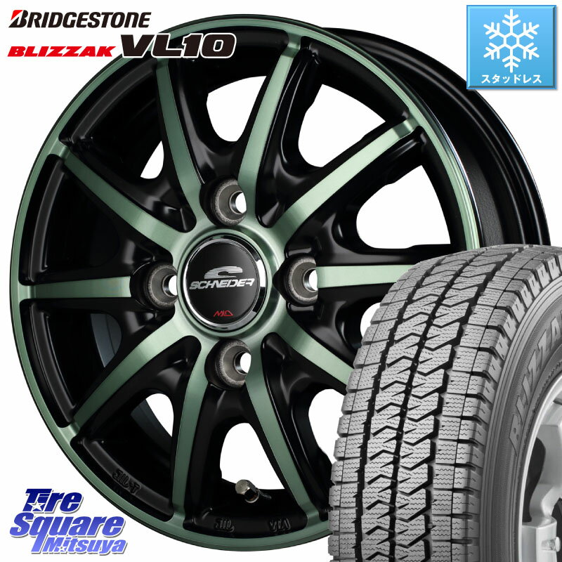ブリヂストン BLIZZAK VL10 2025年製 在庫● ブリザック スタッドレス ミツヤ 145/80R12 80*78 MANARAY MID SCHNEIDER RX10-K GREEN 12インチ 12 X 3.5J +42 4穴 100 エブリイバン・キャリイ・スクラムバン・クリッパー(バン・トラック)