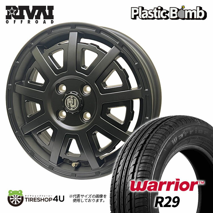 RIVAI OFFROAD Plastic Bomb 14×4.5J 4/100 +43 マットブラック/グロスブラックインサート Warrior R29 165/60R14 75T サマータイヤホイール 4本セット 14インチ ウォーリア 軽自動車 軽トラ 軽バン