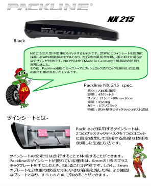 PACKLINE（パックライン） NX215 ルーフボックス ノルウェーブランド ピアノブラック容量：450L スキー/スノーボード フィッシング アウトドア ジェットバック 収納 正規品 代引き不可