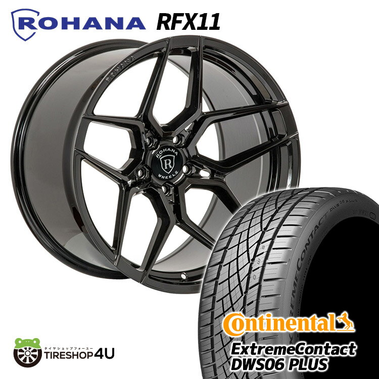新品 タイヤホイール 4本セット 22インチ ROHANA RFX11 22X9.5J 5/130 +45 グロスブラック Continental EXTREME CONTACT DWS06 PLUS 285/35R22 106W XL ロハナ 正規品 軽量モデル テーパー仕様 コンチネンタル DWS06+ PORSCHE Cayenne 958 ポルシェ カイエン