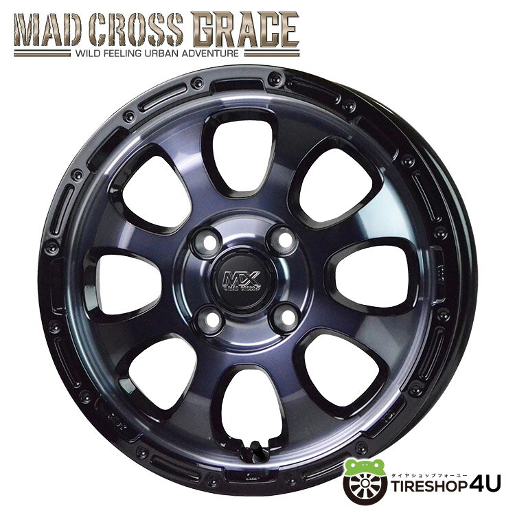 HOT STUFF MAD CROSS　GRACE 14×4.5J 4/100 +45　ブラッククリア リムブラック BRIDGESTONE　NEWNO 155/65R14　75H 低燃費 マッドクロス ブリヂストン BS タイヤホイール4本セット 取付対象 14インチ 軽自動車 タント N-BOX スペーシア ムーヴ など