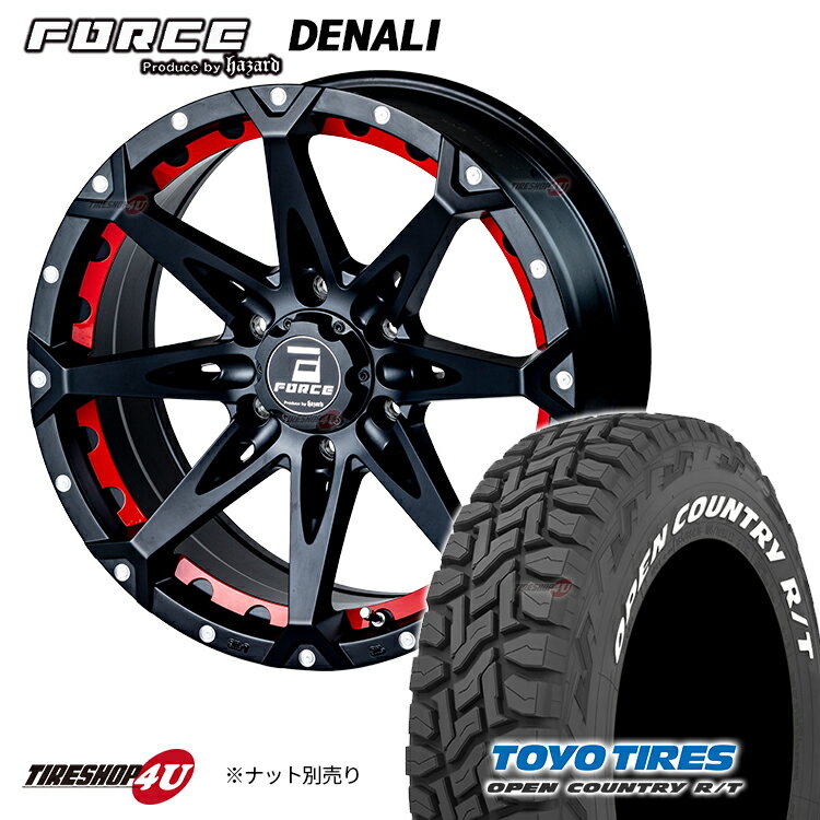 FORCE　DENALI 18X8.0J 6/139.7 +15　マットブラックマシニング レッドインサート付属 TOYO　OPEN COUNTRY R/T 285/60R18　ホワイトレター 新品 18インチ タイヤホイール 4本セット フォース デナリ トーヨー オープンカントリー RT ハイラックス リフトアップ