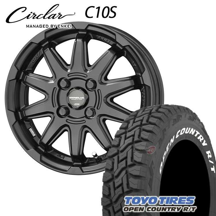 軽自動車 ハスラー など 15インチ CIRCLAR C10S 15X4.5J 4/100 45 マットブラック TOYO OPEN COUNTRY R/T 165/60R15 ホワイトレター 新品 タイヤホイールセット 4本価格 トーヨー オープンカントリー RT 共豊 サーキュラー MANAGED ENKEI