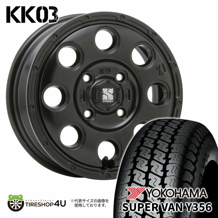 【最大2000円OFF】MLJ KK03 12×3.50B 4/100 +45 SB サテンブラック YOKOHAMA SUPER VAN Y356 145/80R12 80/78N サマータイヤホイール 4本セット 12インチ XTREME-J エクストリームJ ヨコハマ スーパーバン 【 軽トラック 軽バン エブリィ キャリー 】