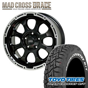 【取付対象】 MAD CROSS　GRACE 16x7J 5/114.3 +38　セミグロスブラック リムポリッシュ TOYO　OPEN COUNTRY R/T 235/70R16　106Q ホワイトレター マッドクロス トーヨー オープンカントリー RT 235/70-16 タイヤホイール4本セット RAV4 デリカD5 オフロード