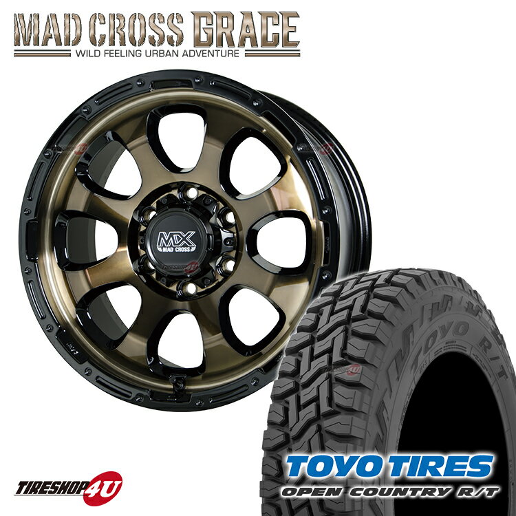 MAD CROSS GRACE 16x6.5J 6/139.7 38 48 ブロンズクリア リムブラック TOYO OPEN COUNTRY R/T 215/70R16 100Q マッドクロス トーヨー オープンカントリー RT タイヤホイール4本セット ハイエース 200系 キャラバン NV350 など 新品 16インチ