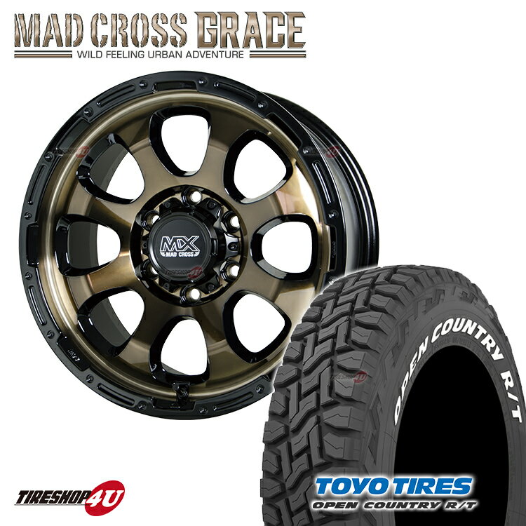 【取付対象】 MAD CROSS GRACE 16x6.5J 6/139.7 38 48 ブロンズクリア リムブラック TOYO OPEN COUNTRY R/T 215/65R16 109/107Q ホワイトレター マッドクロス トーヨー オープンカントリー RT タイヤホイール4本セット ハイエース キャラバン