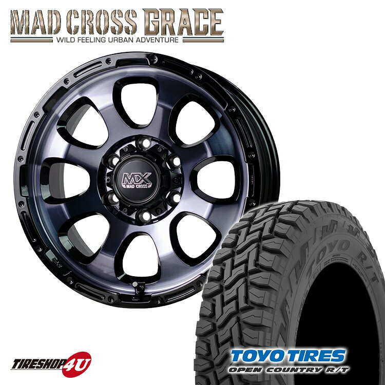 MAD CROSS　GRACE 17X6.5J 6/139.7 +38　ブラッククリア リムブラック TOYO　OPEN COUNTRY R/T 225/60R17　新品 17インチ タイヤホイール 4本セット ハイエース 200系 カスタム車など マッドクロス トーヨー オープンカントリー RT