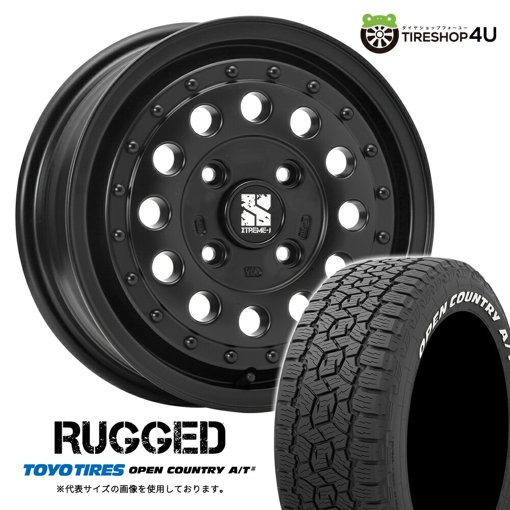 XTREME-J RUGGED 14×5.0J 4/114.3 +42 サテンブラック TOYO OPEN COUNTRY A/T3W 165/80R14 97/95N LT ホワイトレター MLJ XTREMEJ エクストリームJ ラギッド トーヨー オープンカントリー AT3 新品 タイヤホイール4本セット 14インチ 5J バネット NV200