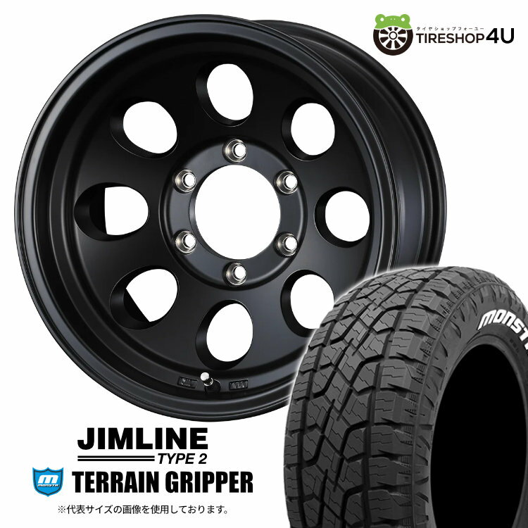 【取付対象】 JIMLINE TYPE2 16×8.0J 6/139.7 0 マットブラック MONSTA TERRAIN GRIPPER 265/75R16 123/120Q LT WL サマータイヤホイール 4本セット 16インチ ジムライン タイプ2 16x8j モンスタ テレーングリッパー ホワイトレター 【 プラド 90 などの旧車 】