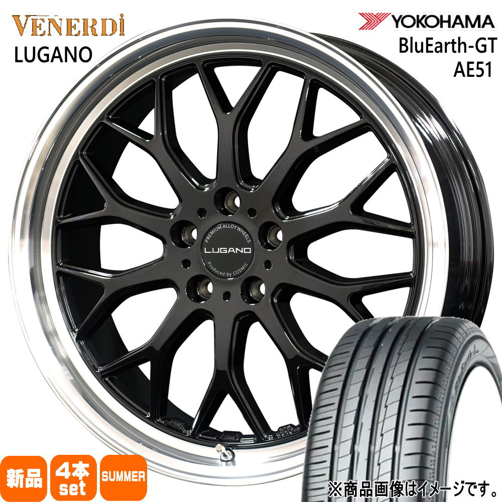 245/35R19 93W XL ブルーアース GT AE51 BluEarth-GT AE51 ヨコハマ YOKOHAMA 新品 夏用 サマータイヤ ホイール 4本セット COSMIC VENERDI LUGANO 19×8.0+38 5/114.3 19インチ