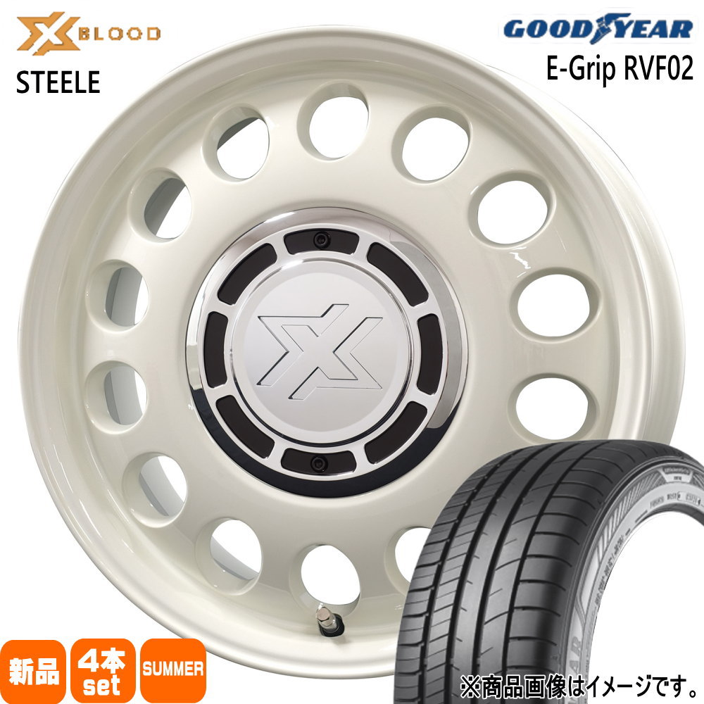 165/55R15 75V エフィシェントグリップ RVF02 EfficentGrip RVF02 グッドイヤー GOODYEAR 新品 夏用 サマータイヤ ホイール 4本セット COSMIC X BLOOD STEELE 15×4.5+43 4/100 15インチ